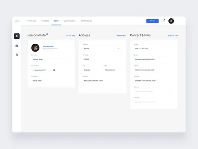 CV settings panel app clean cv dashboard design interface minimal modern panel settings ui ux