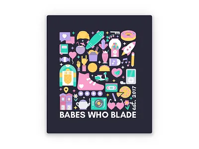 Babes Who Blade Sticker babes colourful feminine flat icons illustrations jukebox print rollerblades sticker sunglasses tea