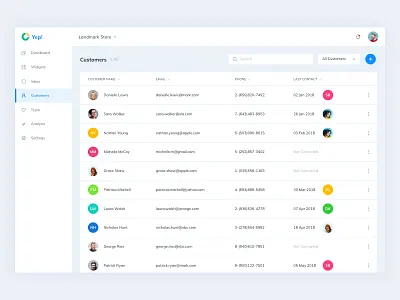 Customers List client customers dashboard list minimal store table ui ux web