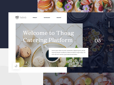 Thoag Catering Homepage Design Exploration - 03 button catering catering landing page design flying food food landing page menu navigation restaurant site theme typography wood