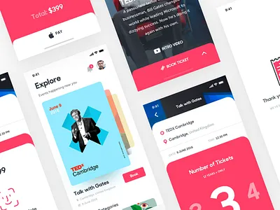 Ticket booking app app cards design event events interaction ios iphonex mobile swipe ticket uiux