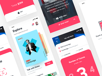Ticket booking app app cards design event events interaction ios iphonex mobile swipe ticket uiux