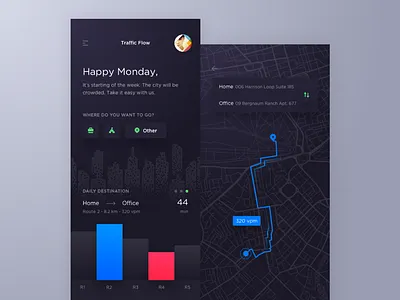 Traffic Flow Tracking App app dark destination flow location map road route tracking traffic