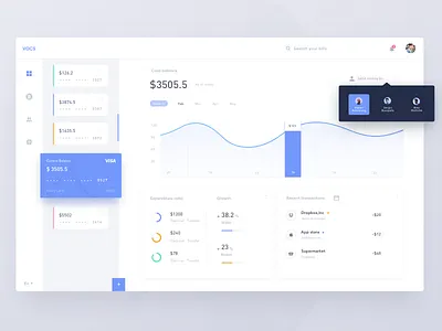 Dashboard VOCS bank card clean dashboard data design finance ui wallet web white