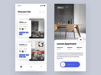 Flat 🛋 + 2 Dribbble Invites apartment app blur cards flat invites ios iphonex mobile rent shadows slide