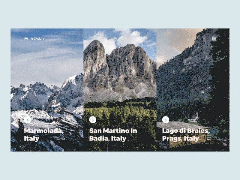 ieExplore Website On-hover Exploration animation clean exploration interaction layout minimal mountain on hover ui ux waterfall website