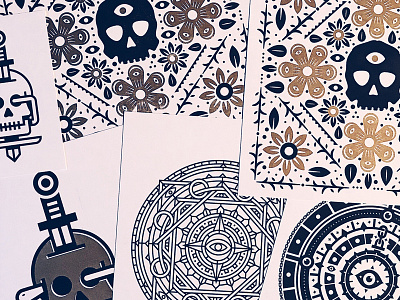 Sunday Risographs badges black flower gold print prints riso risograph skull