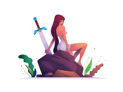 Come get the sword Arthur! arthur concept drawing girl illustration king stone style sword