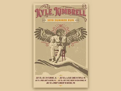 Kyle Kimbrell Gig Poster 2018 bird gig poster hand kyle kimbrell music musician owl tour typography