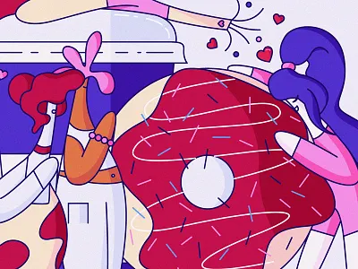 Donut Worshippers bagel breakfast characters coffee cute donut flat hiwow love sweet