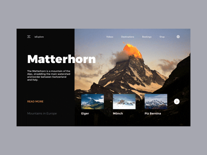 ieExplore Website On-hover Exploration animation clean exploration interaction layout minimal mountain on hover ui ux website