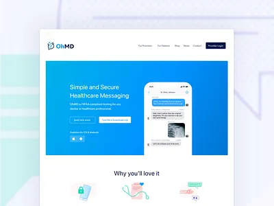OhMD Marketing Site chat healthcare illustrations ios landing page marketing site messaging mockups web website xray