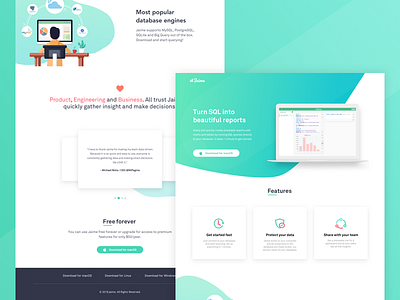 Jaime app desktop features landing page query responsive sql ui web website