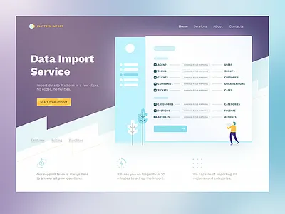 Platform Import app blue hero landing light nice ui ux violet web