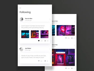 Neon design interface minimalism neon photo social ui ux
