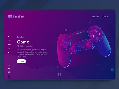 Timelino Landing Page #4 card dark dribbble game gradient illustration mockup pscontroller timeline ui ux web
