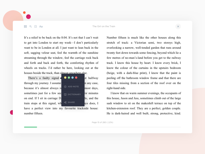 Example of Online Reader web app design