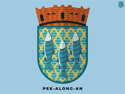 Netherlands Colony Badge 04 badge blue dutch emblem fortress indonesia label medieval netherlands pekalongan sign