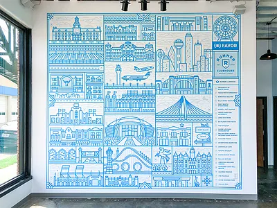 Dallas Runner Clubhouse Mural city dallas delivery design dfw favor illustration monoline mural skyline stadium texas