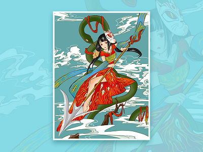 Green snake girl illustrations