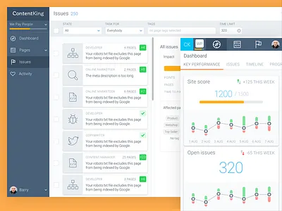 ContentKing web app analytics content king dashboard seo ui ux web app
