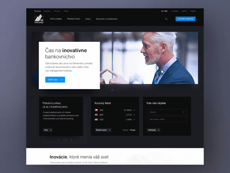 Tatra Banka Homepage bank banking dark homepage ui ux web webdesign