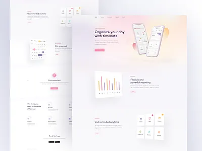 TimeNote - Landing Page blur clean colors design digital graphic landing round stats task web