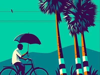 Road trip colourful commute illustration india kerala palm roadtrip story summer tamilnadu vector