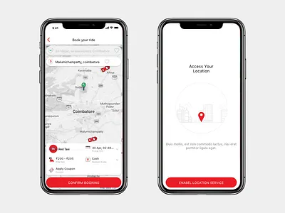 RedTaxi - Mobile full UI/UX booking cab car driver hailing mallow technologies map redtaxi riding service taxi tracking