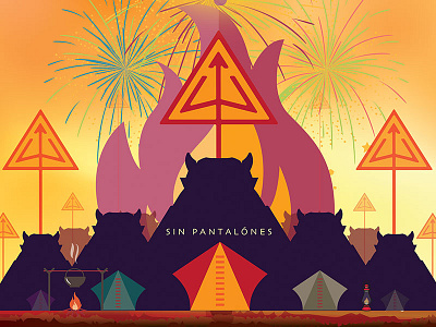 Sin Camp 2016 Poster burning camp devil event evil flipside flyer pitchfork poster sin stars sunset