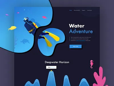 Diving Home Page diver diving hiwow illustrations landing ocean sea ui website
