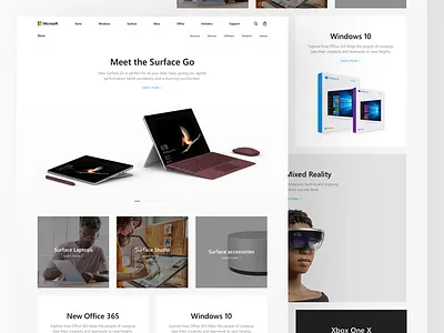 Microsoft: Store cards concept fluent design landing microsoft redesign surface go surface pro