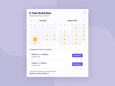 Calendar availability booking calendar diving inter ui