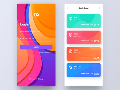 Bankcard app bankcard card colorful ios iphonex login ue ui