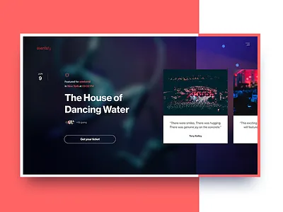 Events for You booking card event featured layout photo red testimonial ticket website