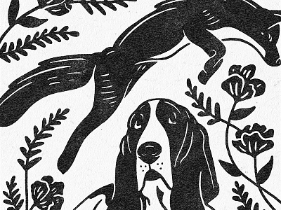 The Quick Black Fox Jumps Over The Lazy Dog flower fox hound illustration print texture