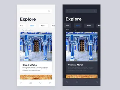 Travel App with Light & Dark Mode app clean dark and light mode minimal mobile travel ui
