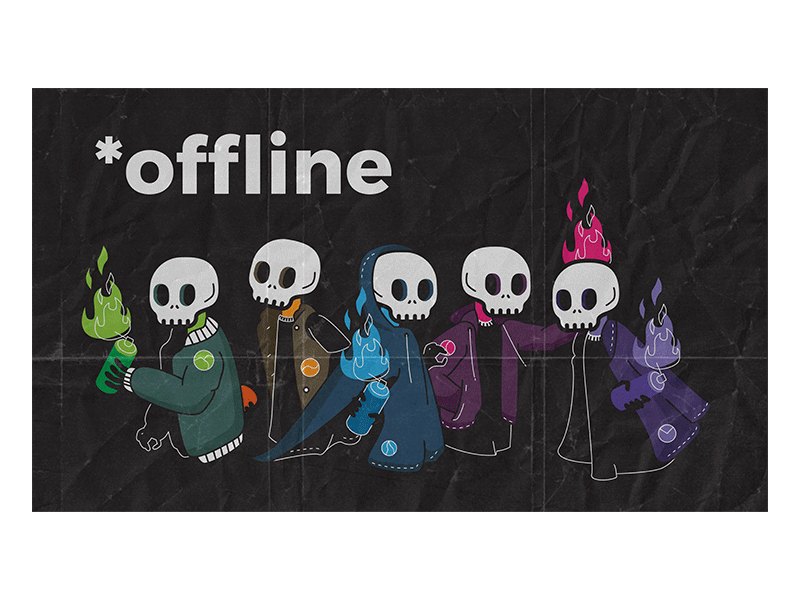 Offline Wheat-paste art can fire graffiti illustration jacket poster skull spray