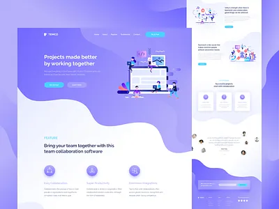 Team Collaboration Landing Page collaboration homepage illustration lander landing page project management ui design ux vibrant color wave shape web design website