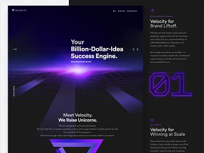 Velocity Website desktop homepage interface landing microsite onepage retro space tron ui