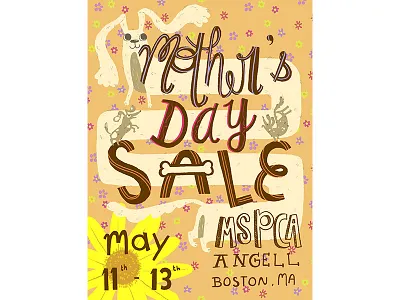 Mother's Day Sale advertisement boston dog flower hand lettering mothers day mspca poster