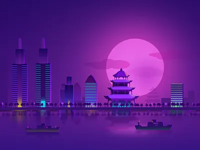 Night in wuhan, China china illustrations，night wuhan