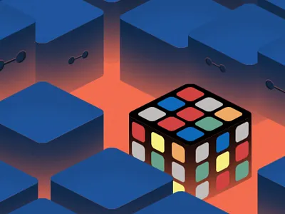 Outsider colors concept cube eyes illustration isometric odd puzzle rubiks cube