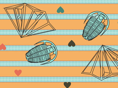 Geology Love Fossils And Crystals crystals fossils geology graphic design hearts love mint orange surface pattern