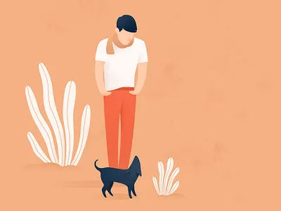 Staring Game digital dog drawing illustration man monochrome palette pet plants portrait sketch