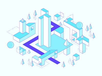 Dubhacks - Launch Illustration 02 abstract branding geometric hackathon identity illustration isometric monoline outline student