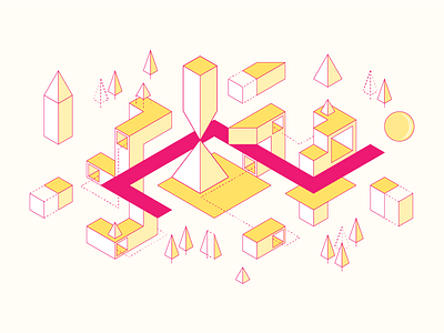 Dubhacks - Launch Illustration 03 abstract branding geometric hackathon identity illustration isometric monoline outline student