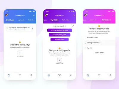 Gratitude & Goals App Concept animation app color empty gradient ios iphone x mobile profile typography ui ux