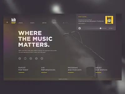 Concept website for KEXP blog broadcast kexp live music musician performance playlist podcast radio rock stream ui ux video video streaming