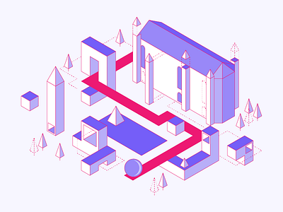 Dubhacks - Launch Illustration 04 abstract branding geometric hackathon identity illustration isometric monoline outline student